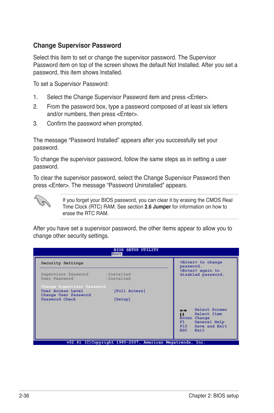 Change supervisor password | Asus M3A78-EMH HDMI User Manual | Page 88 / 100