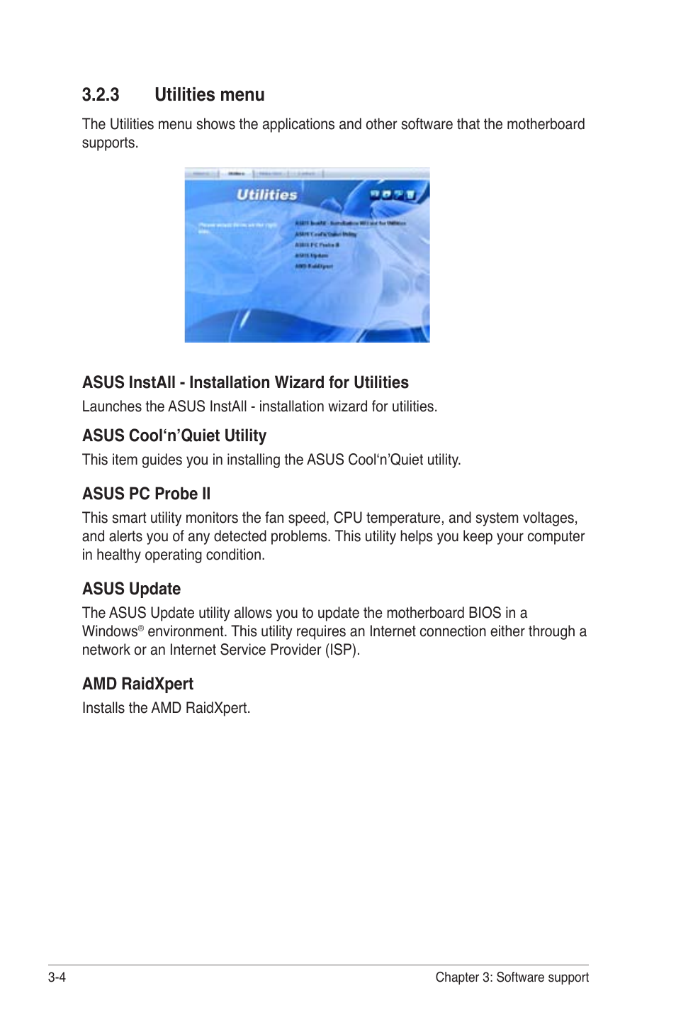 3 utilities menu | Asus M3A78-EMH HDMI User Manual | Page 96 / 100