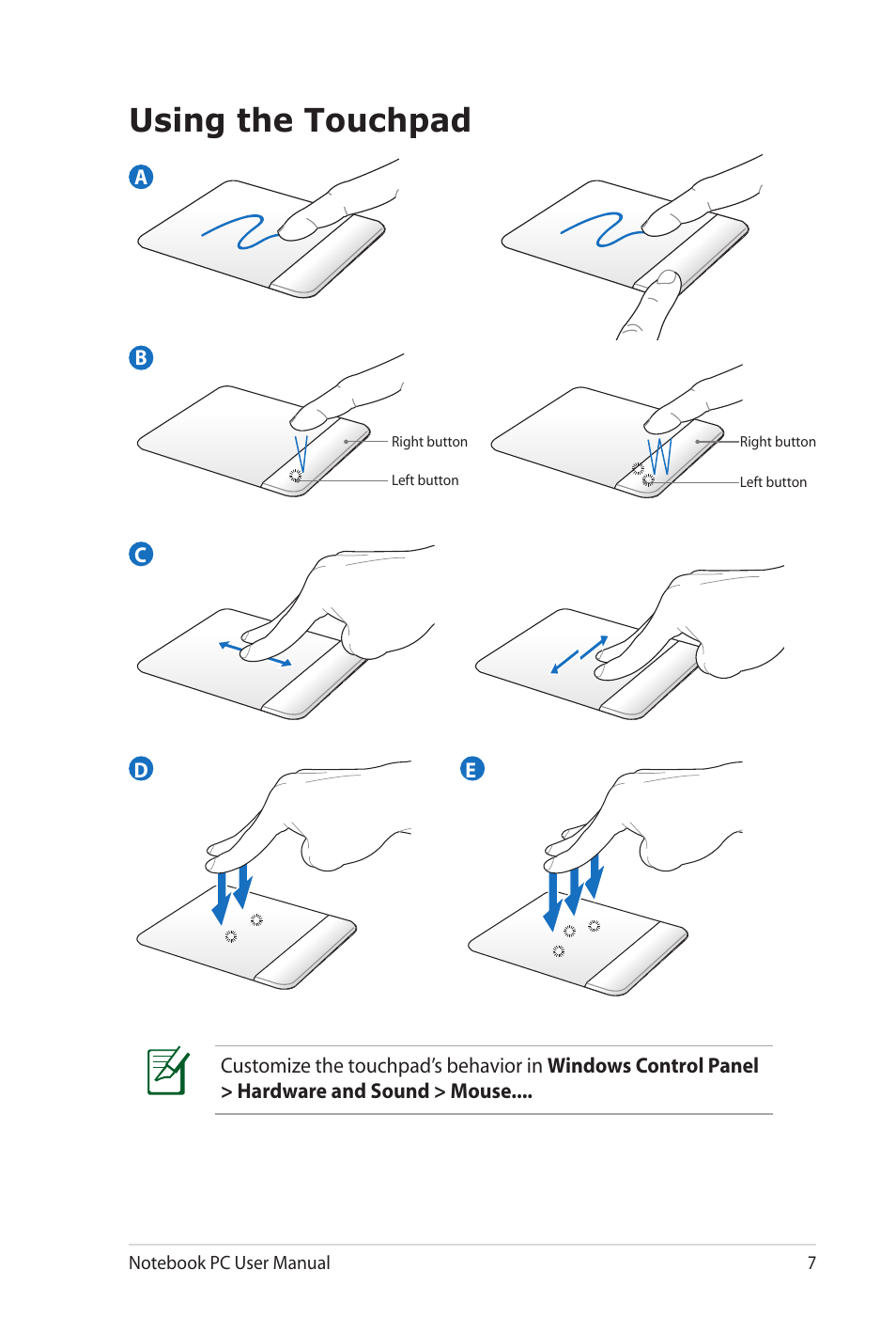 Using the touchpad | Asus K72Dr User Manual | Page 7 / 30