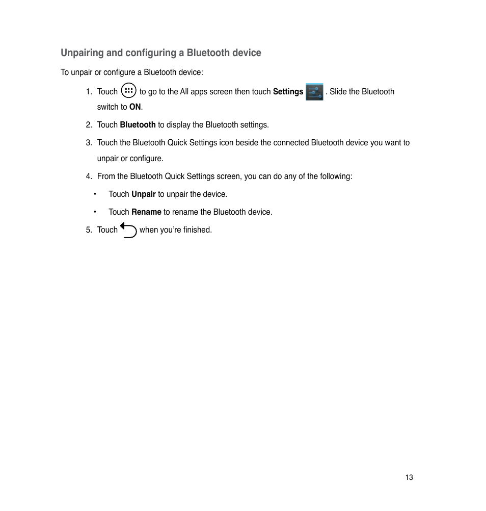 Unpairing and configuring a bluetooth device | Asus PadFone Infinity User Manual | Page 13 / 74