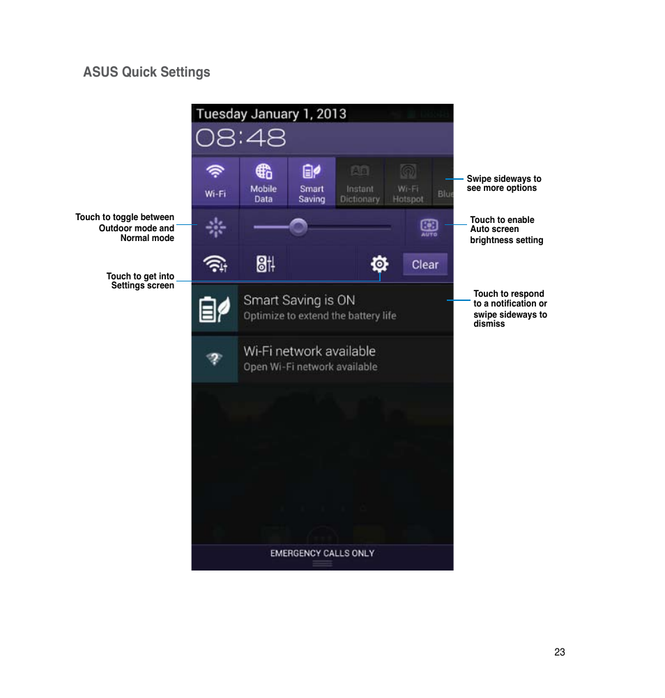 Asus quick settings | Asus PadFone Infinity User Manual | Page 23 / 74