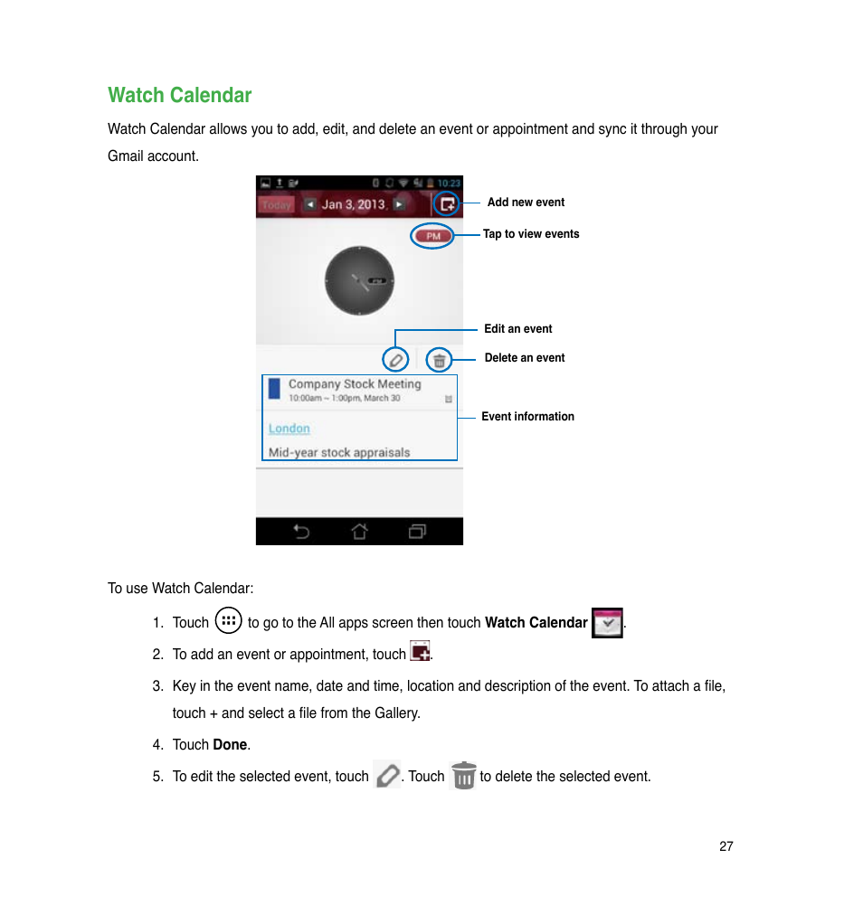Watch calendar | Asus PadFone Infinity User Manual | Page 27 / 74