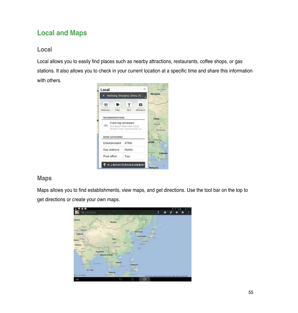 Local and maps | Asus PadFone Infinity User Manual | Page 55 / 74