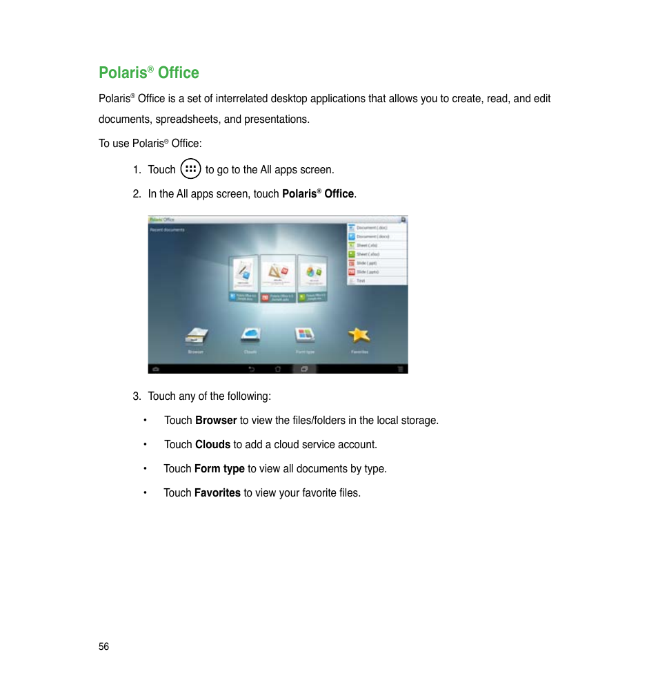 Polaris® office, Polaris, Office | Asus PadFone Infinity User Manual | Page 56 / 74