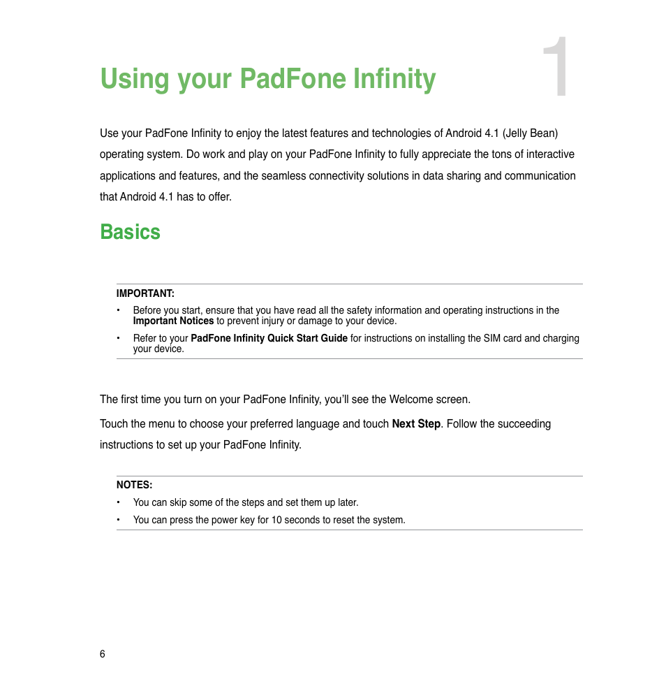 Using your padfone infinity, Basics | Asus PadFone Infinity User Manual | Page 6 / 74