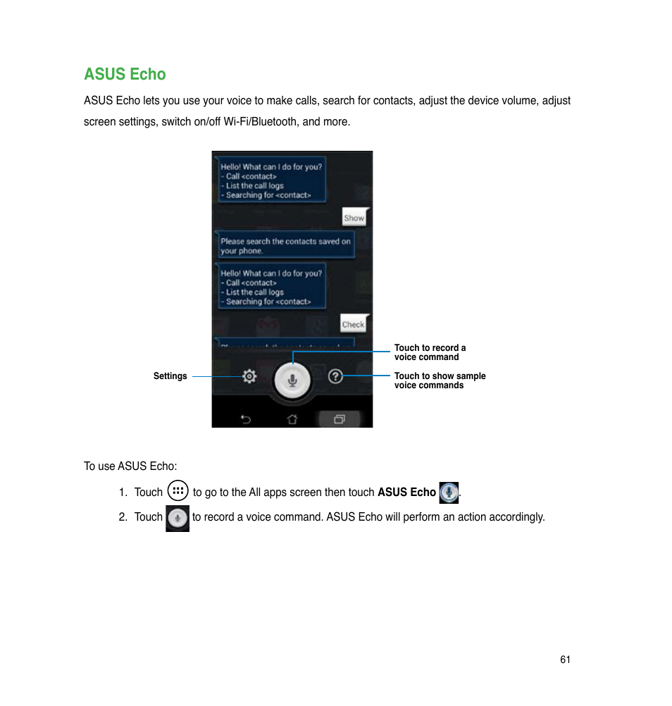 Asus echo | Asus PadFone Infinity User Manual | Page 61 / 74