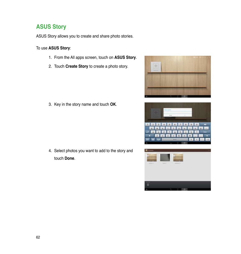 Asus story | Asus PadFone Infinity User Manual | Page 62 / 74