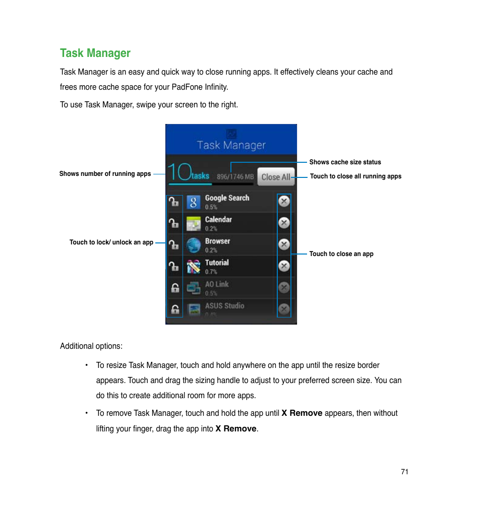 Task manager | Asus PadFone Infinity User Manual | Page 71 / 74