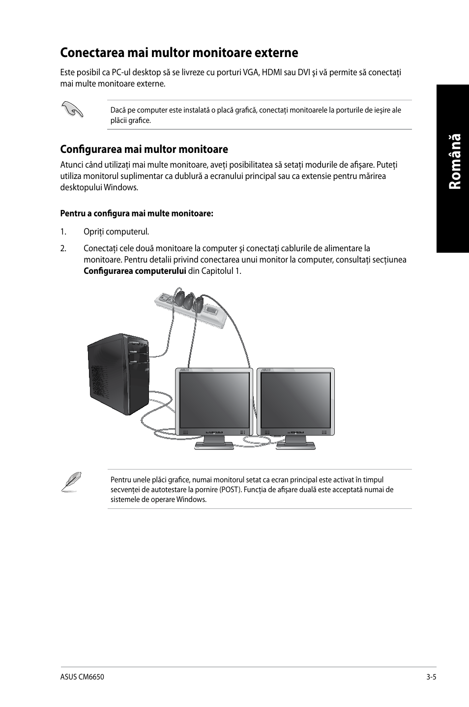 Conectarea mai multor monitoare externe, Conectarea mai multor monitoare externe -5, Ro m ân ă ro m ân ă ro m ân ă ro m ân ă | Asus CM6650 User Manual | Page 123 / 252