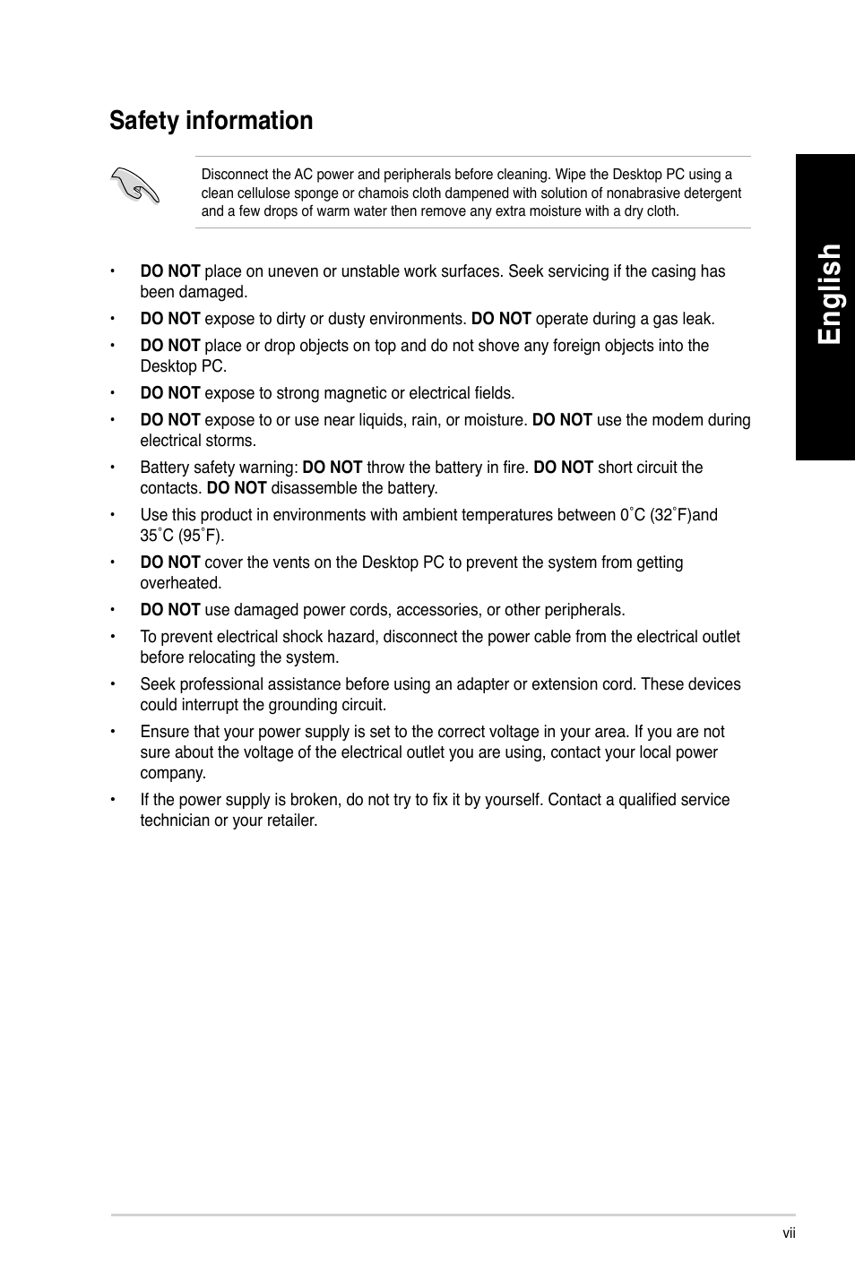 Safety information, En glis h en gl is h en glis h en gl is h | Asus CM6650 User Manual | Page 7 / 252