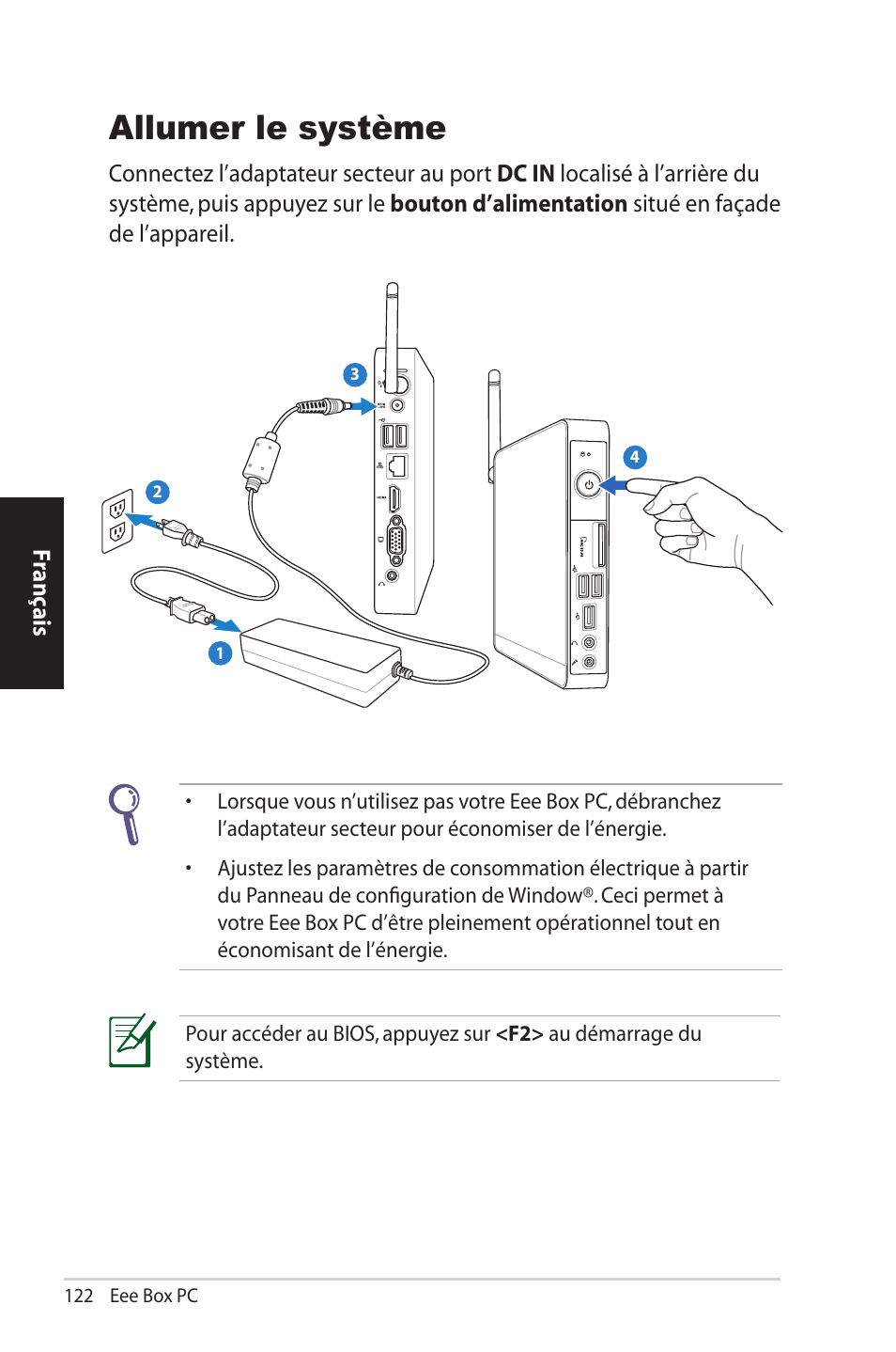 Allumer le système | Asus EB1012U User Manual | Page 122 / 325