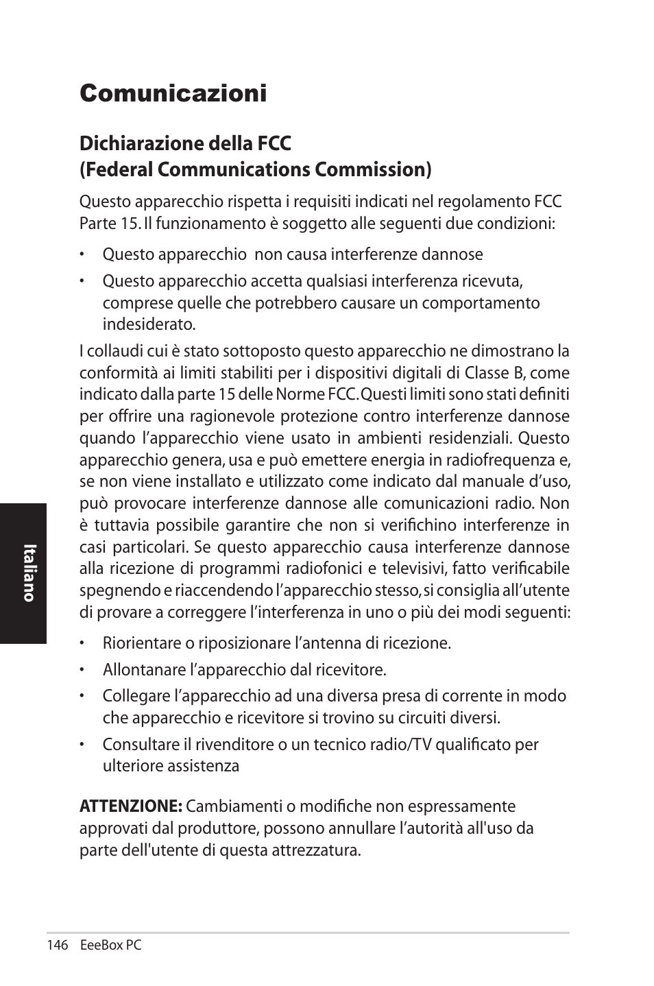 Notices, Azioni, Comunicazioni | Asus EB1012U User Manual | Page 146 / 325