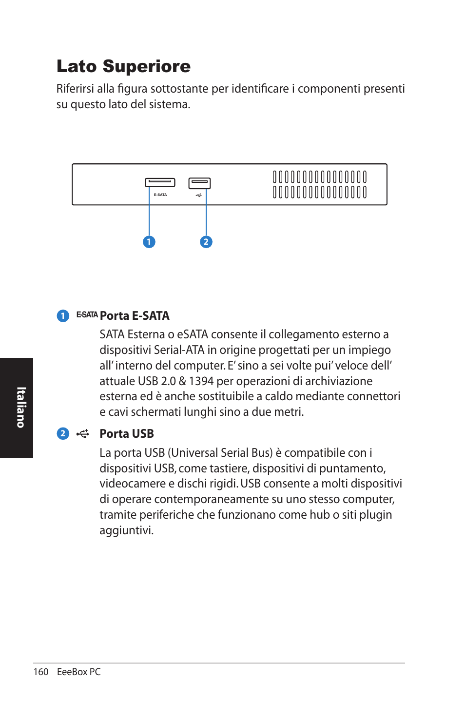 Top view, Lato superiore | Asus EB1012U User Manual | Page 160 / 325