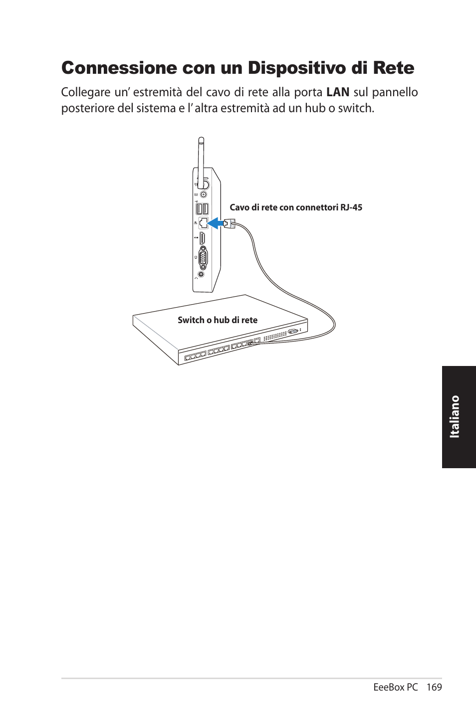 Connecting to a network device, Connessione con un dispositivo di rete | Asus EB1012U User Manual | Page 169 / 325