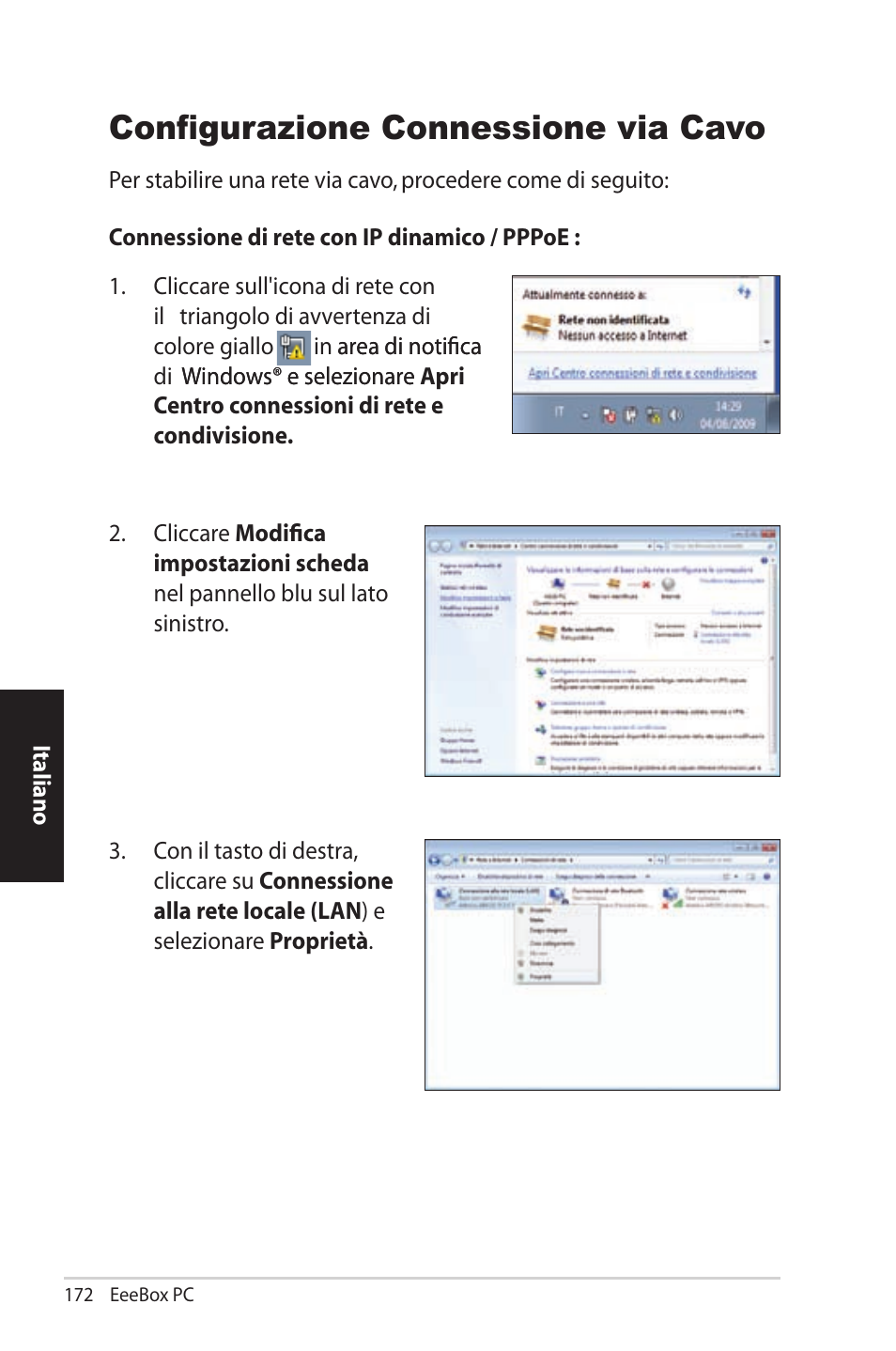 Configuring wired connection, Configurazione connessione via cavo | Asus EB1012U User Manual | Page 172 / 325