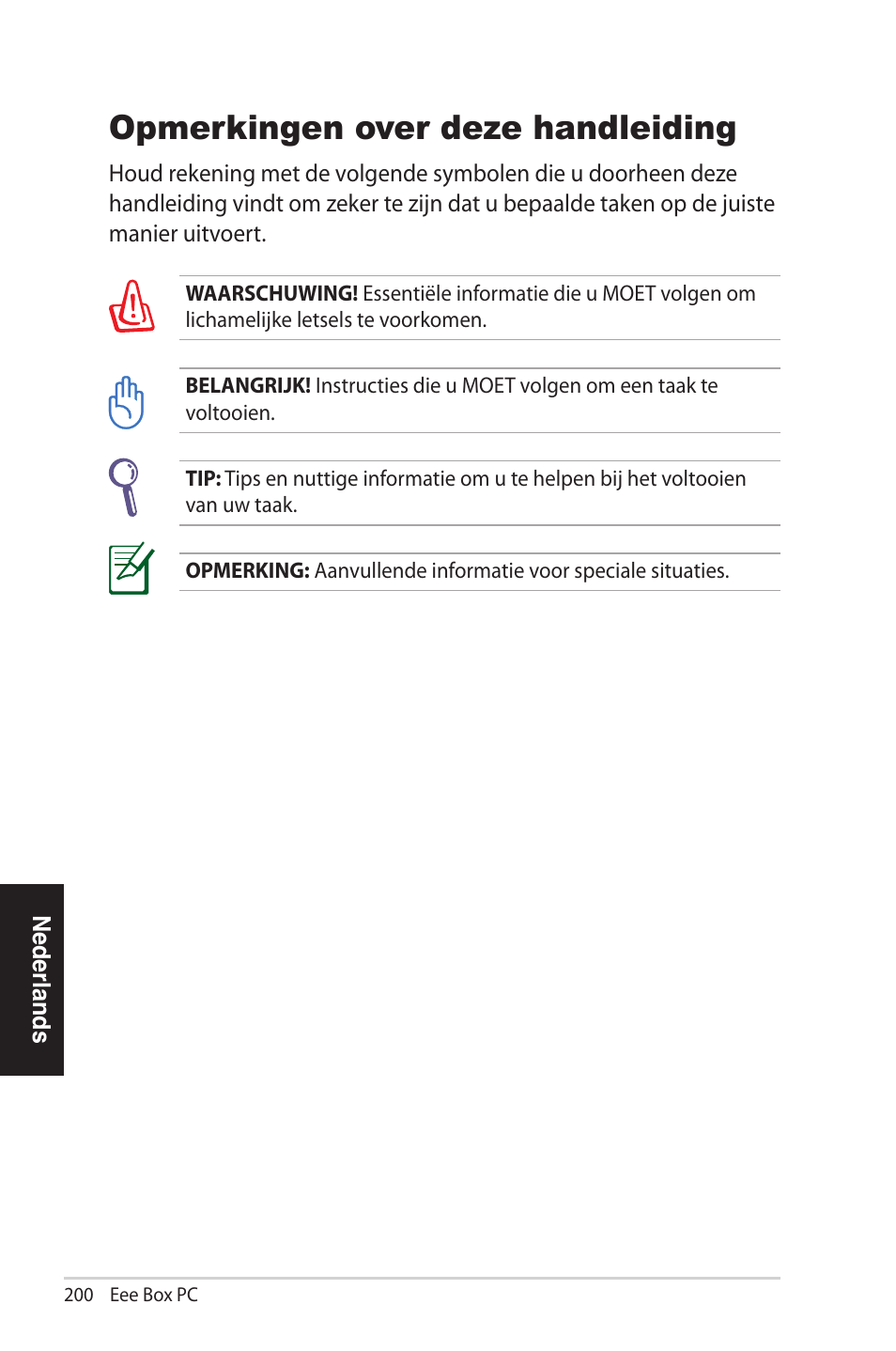 Opmerkingen over deze handleiding | Asus EB1012U User Manual | Page 200 / 325