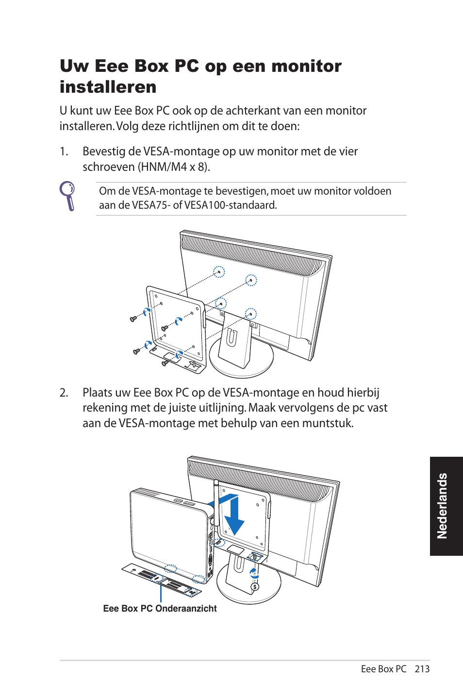 Uw eee box pc op een monitor installeren | Asus EB1012U User Manual | Page 213 / 325