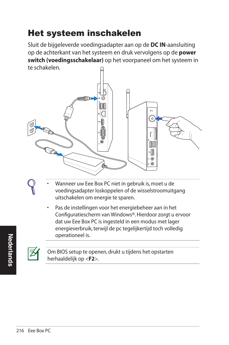 Het systeem inschakelen | Asus EB1012U User Manual | Page 216 / 325