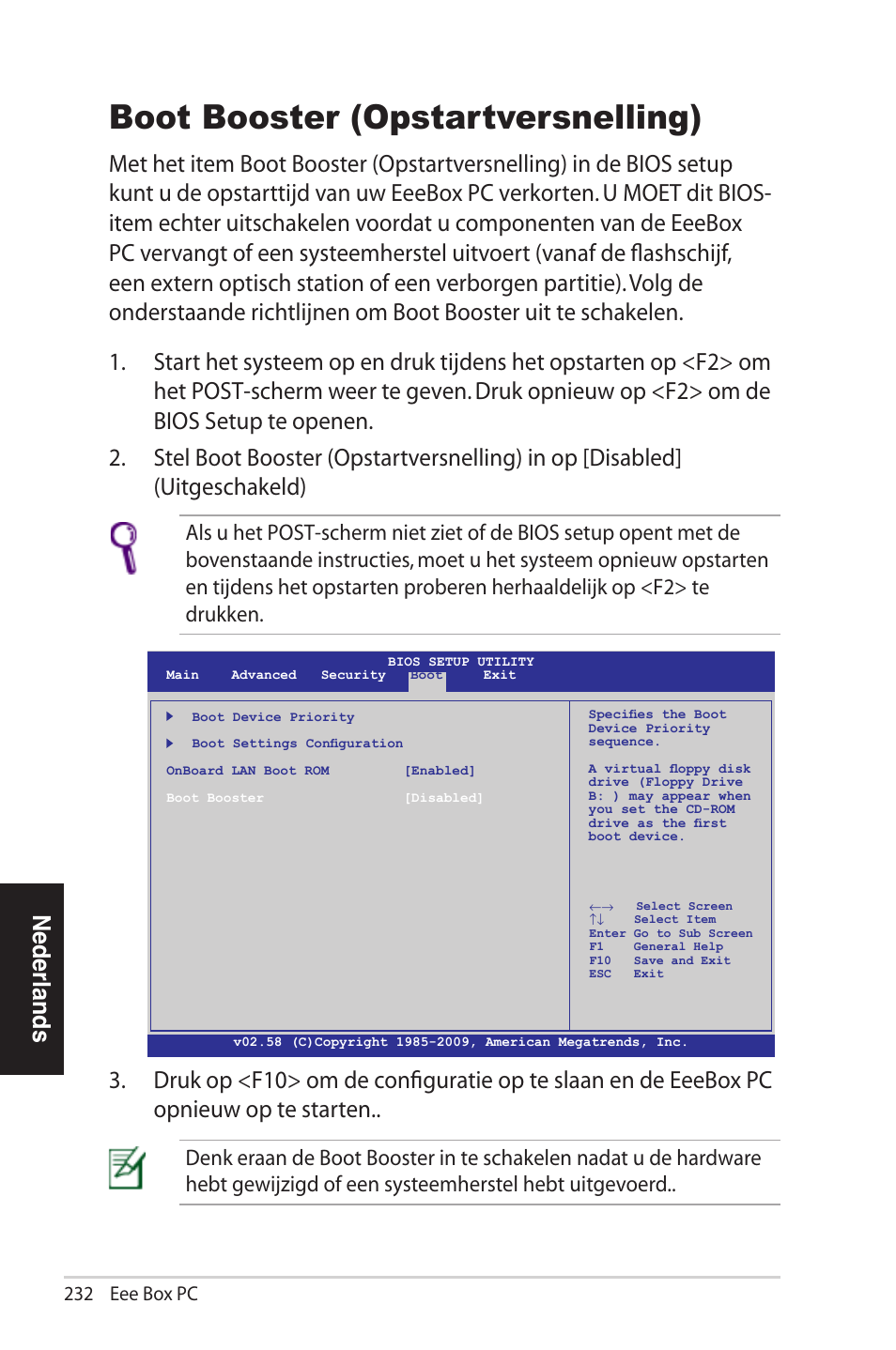 Boot booster (opstartversnelling), Nederlands, 232 eee box pc | Asus EB1012U User Manual | Page 232 / 325