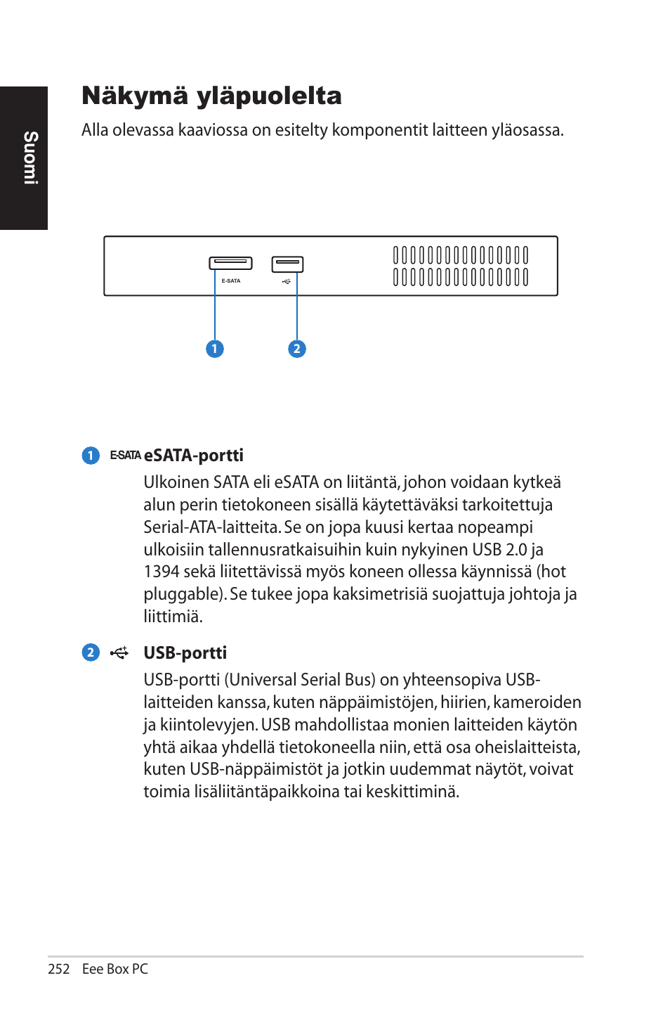 Top view, Ymä yläpuolelta, Näkymä yläpuolelta | Asus EB1012U User Manual | Page 252 / 325