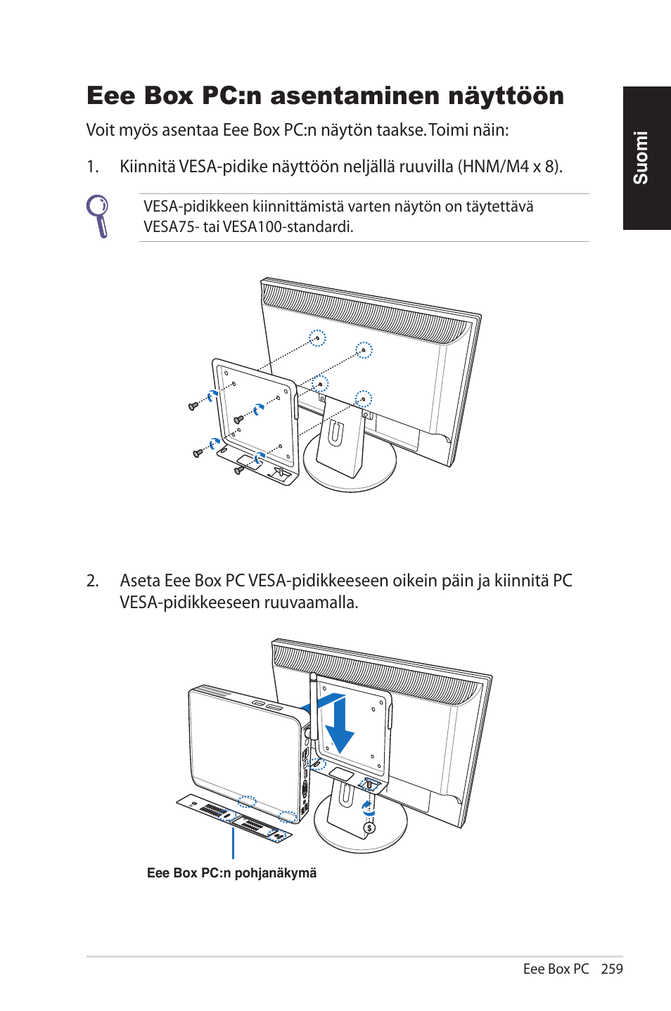 Eee box pc:n asentaminen näyttöön | Asus EB1012U User Manual | Page 259 / 325