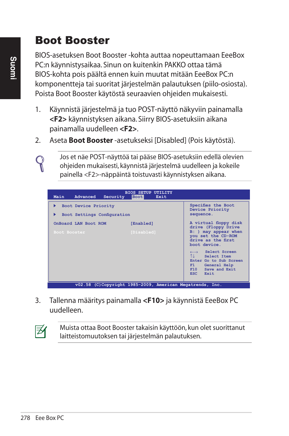 Boot booster, Suomi, 278 eee box pc | Asus EB1012U User Manual | Page 278 / 325