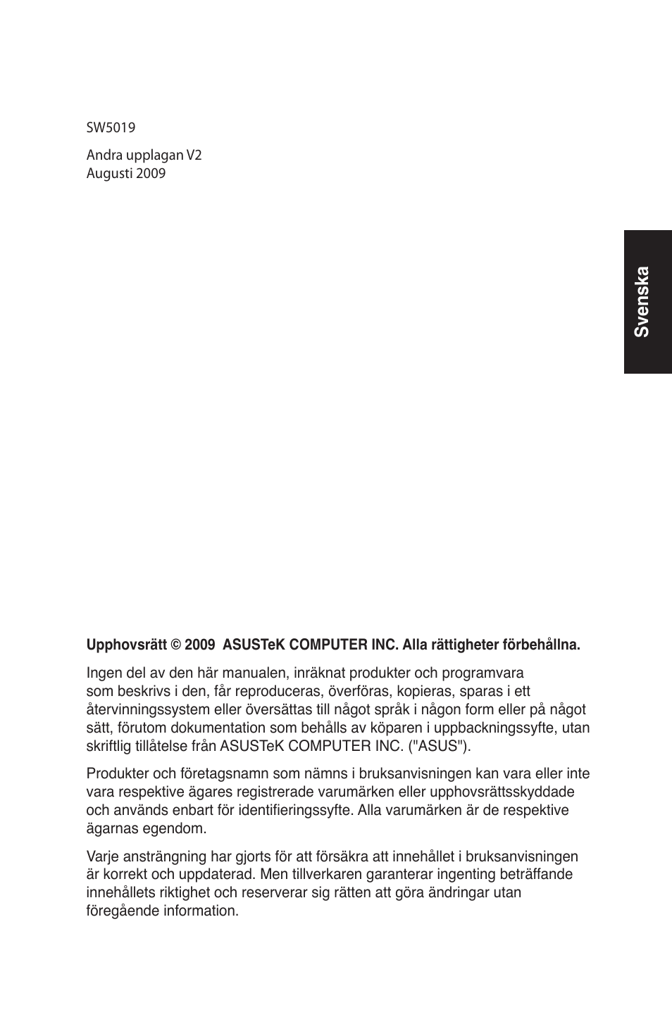 Svenska | Asus EB1012U User Manual | Page 281 / 325