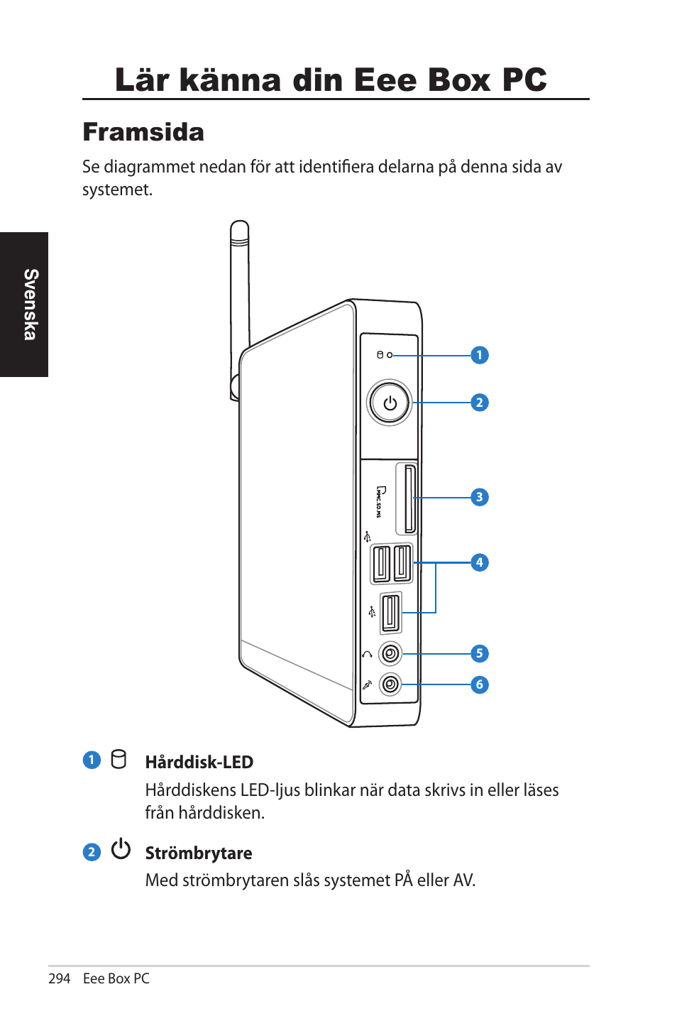 Lär känna din eee box pc, Framsida | Asus EB1012U User Manual | Page 294 / 325