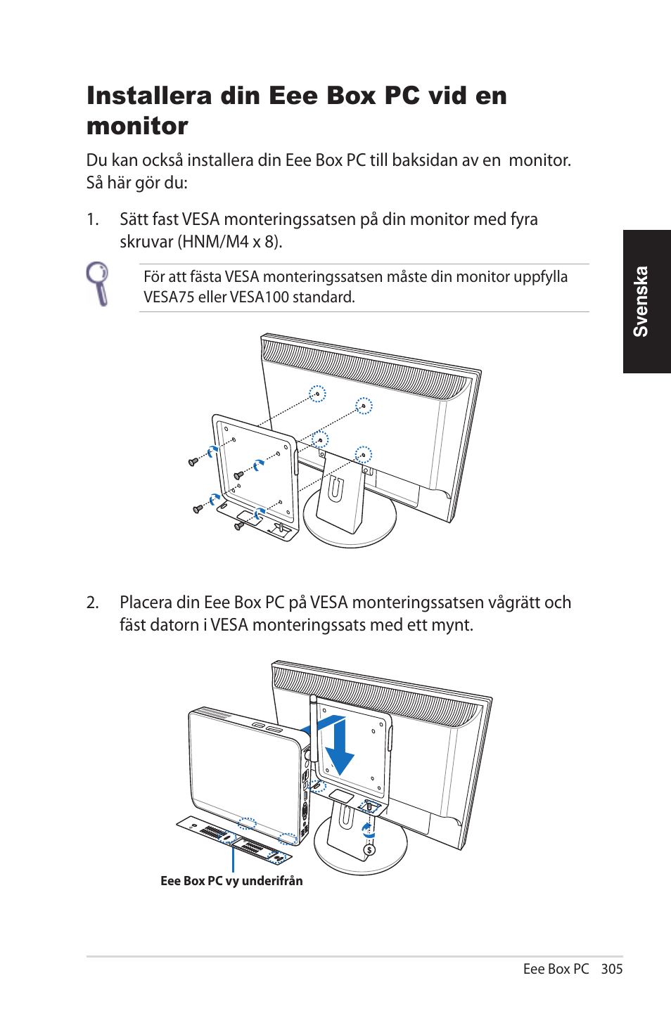 Installera din eee box pc vid en monitor | Asus EB1012U User Manual | Page 305 / 325