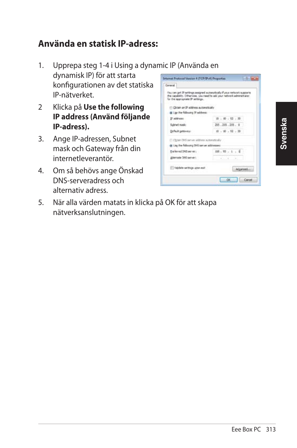 Använda en statisk ip-adress | Asus EB1012U User Manual | Page 313 / 325