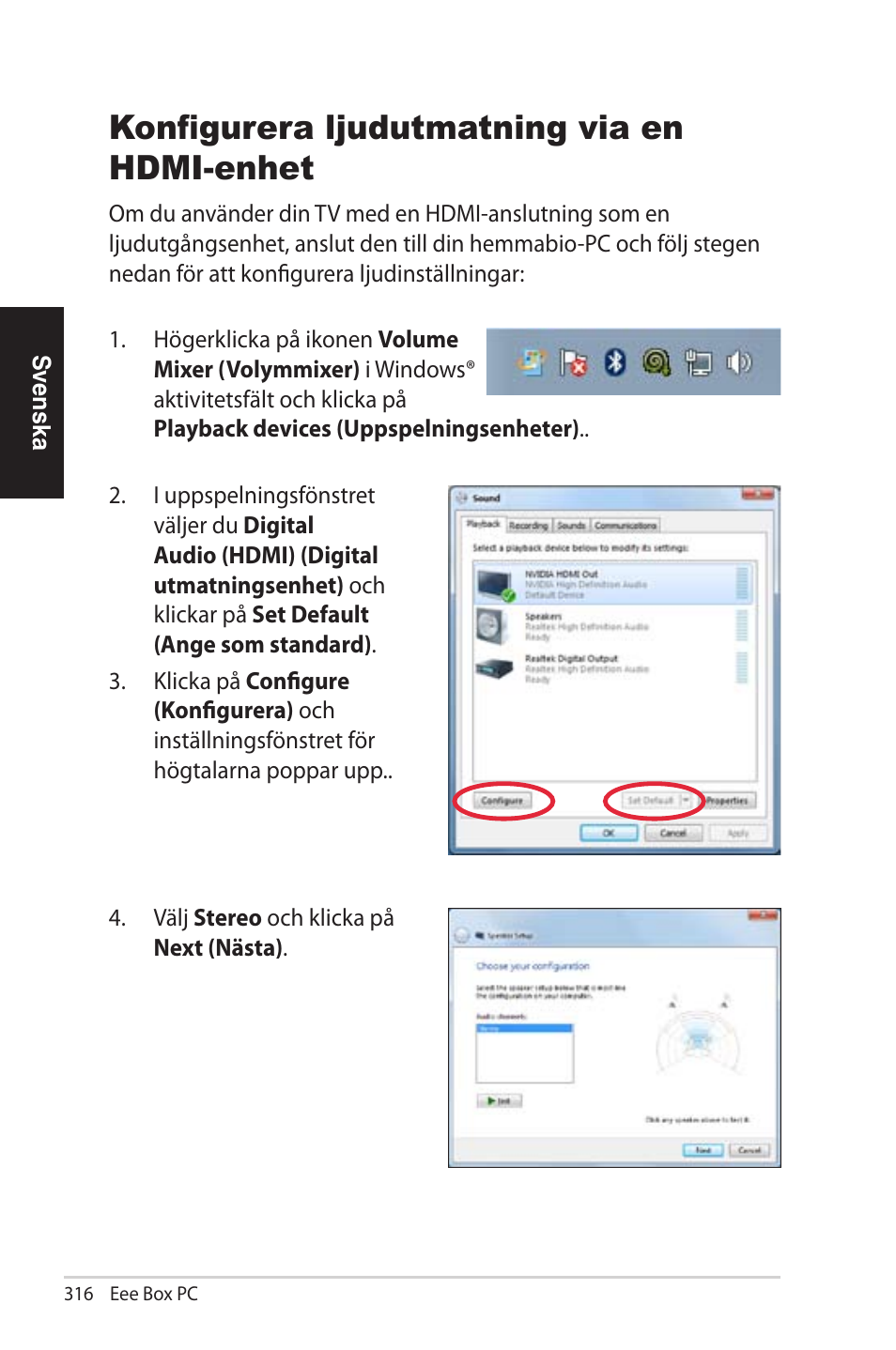 Konfigurera ljudutmatning via en hdmi-enhet | Asus EB1012U User Manual | Page 316 / 325