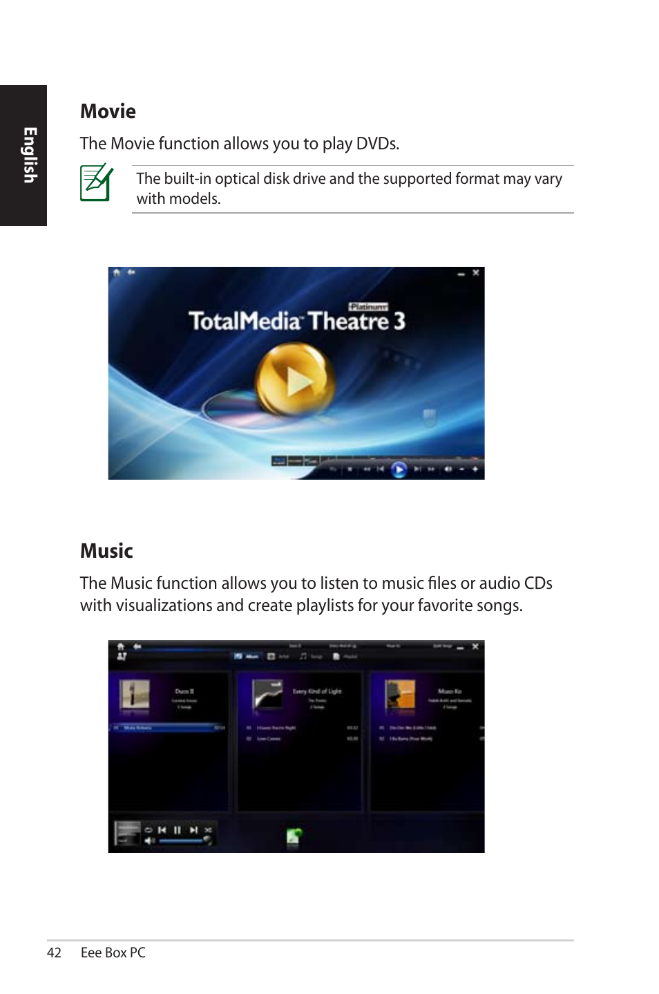 Movie, Music | Asus EB1012U User Manual | Page 42 / 325