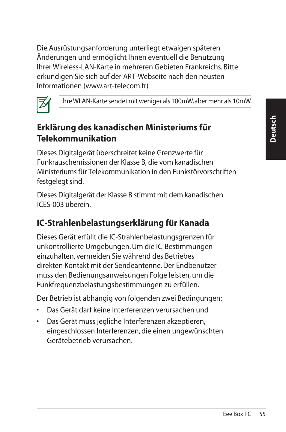 Ic-strahlenbelastungserklärung für kanada | Asus EB1012U User Manual | Page 55 / 325