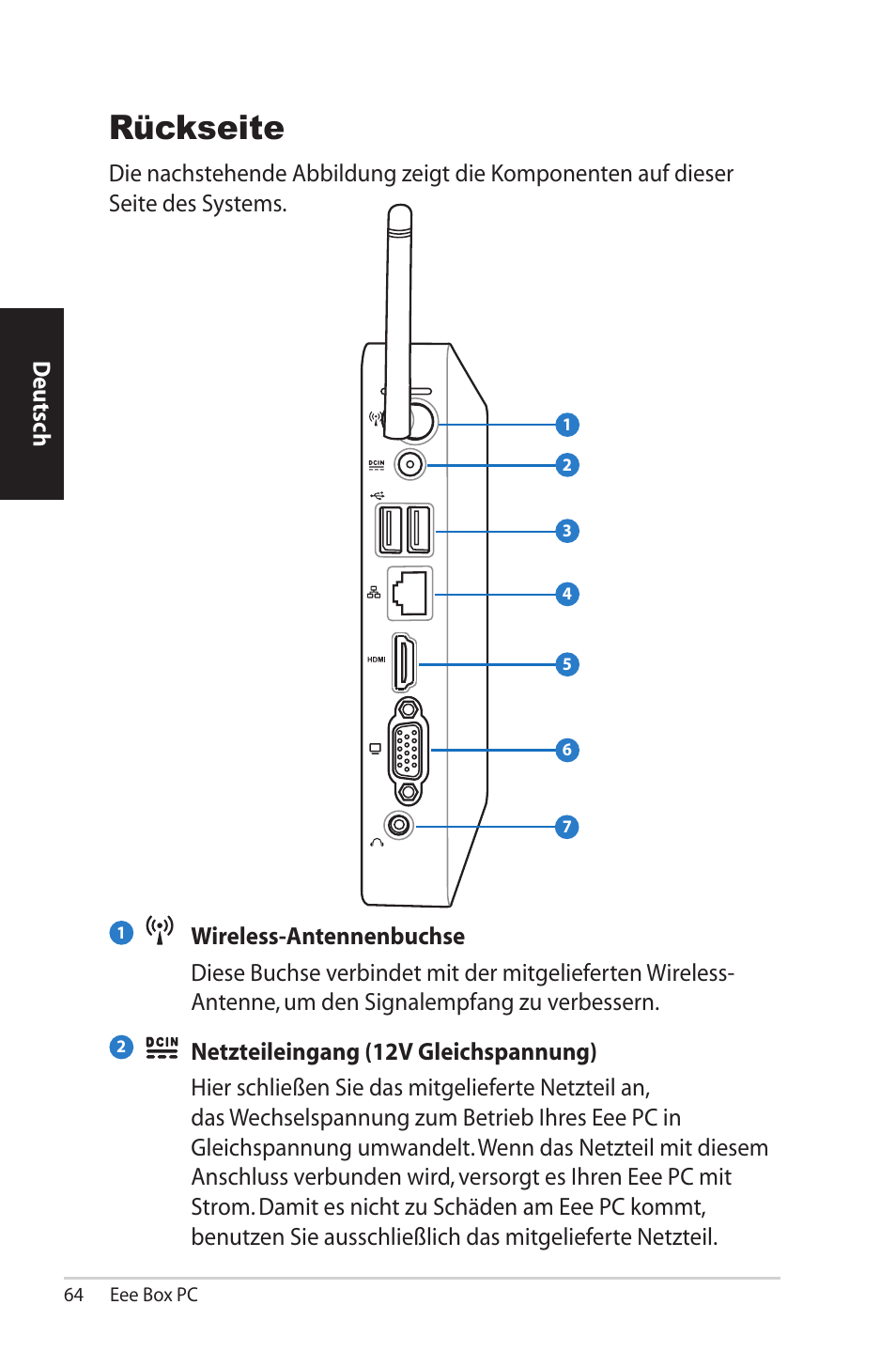Rückseite | Asus EB1012U User Manual | Page 64 / 325