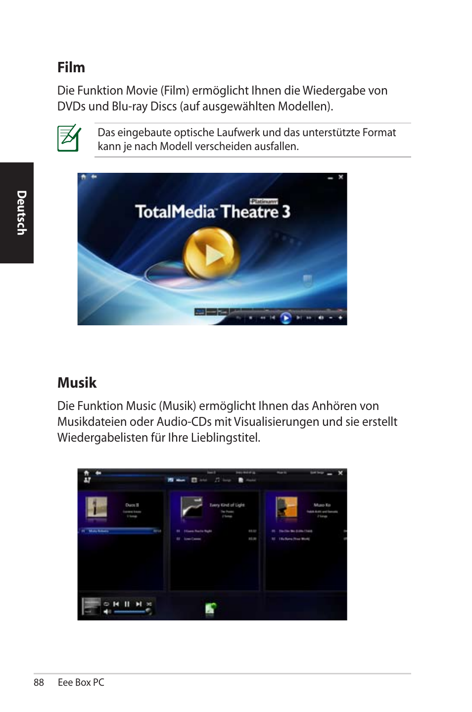 Musik, Film | Asus EB1012U User Manual | Page 88 / 325
