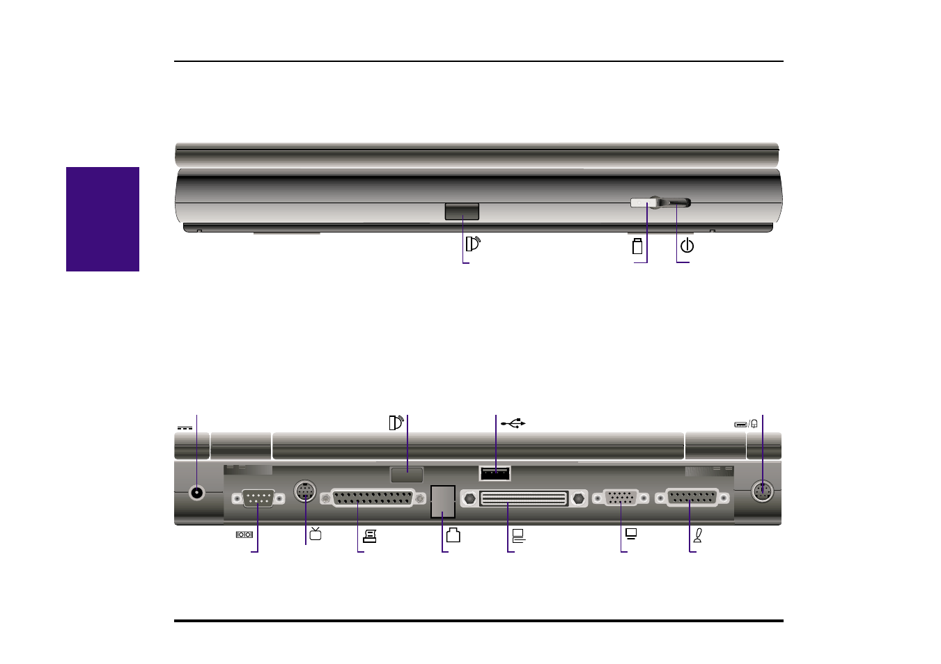 Front/rear illustrations, Rear side, Front side | Asus F74 User Manual | Page 16 / 68