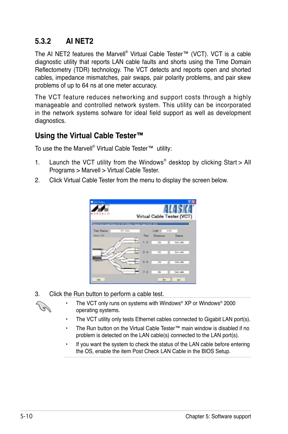 2 ai net2, Using the virtual cable tester | Asus P5B Deluxe/WiFi-AP User Manual | Page 120 / 164