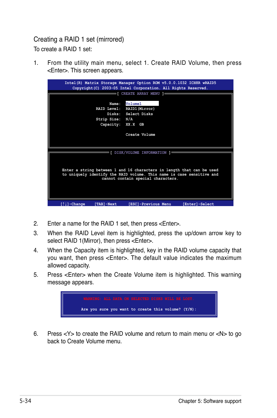 Creating a raid 1 set (mirrored) | Asus P5B Deluxe/WiFi-AP User Manual | Page 144 / 164
