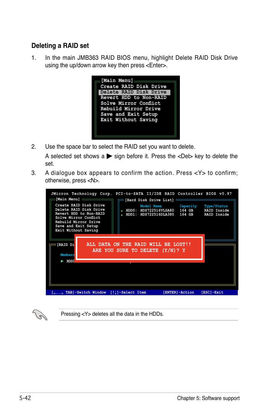 Deleting a raid set | Asus P5B Deluxe/WiFi-AP User Manual | Page 152 / 164