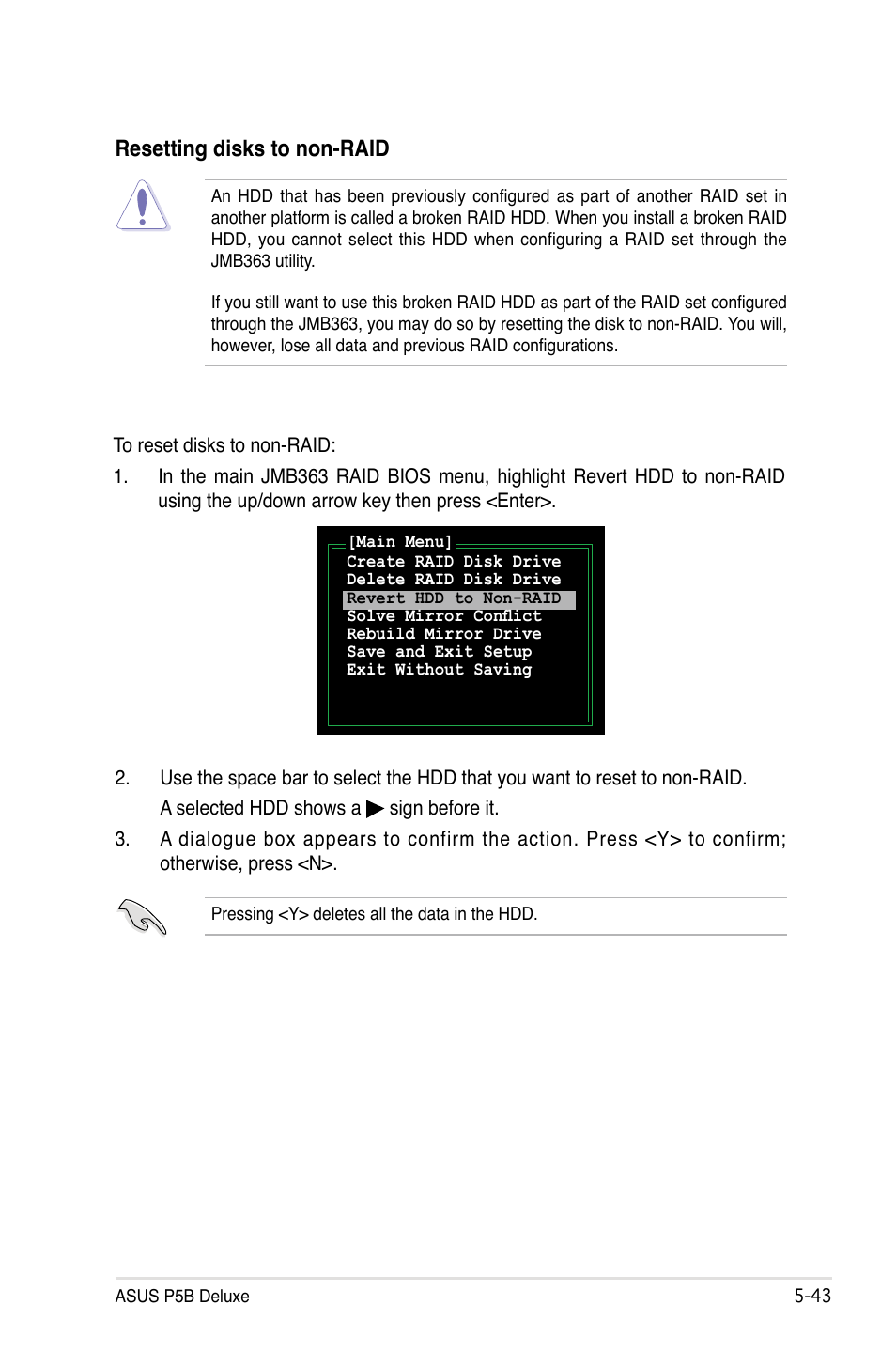 Resetting disks to non-raid | Asus P5B Deluxe/WiFi-AP User Manual | Page 153 / 164