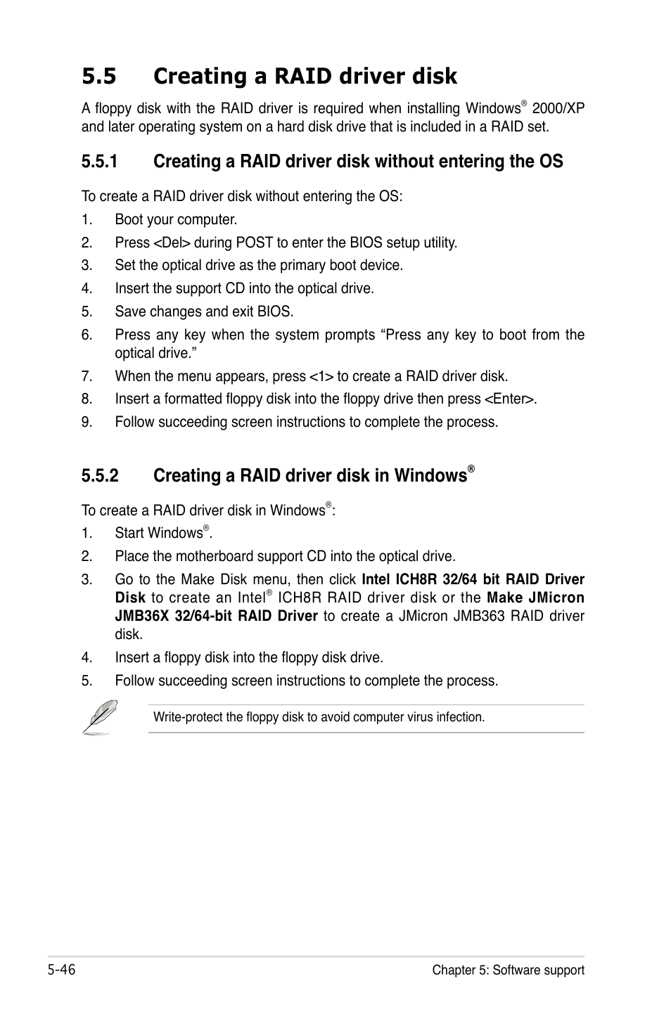 5 creating a raid driver disk, 2 creating a raid driver disk in windows | Asus P5B Deluxe/WiFi-AP User Manual | Page 156 / 164