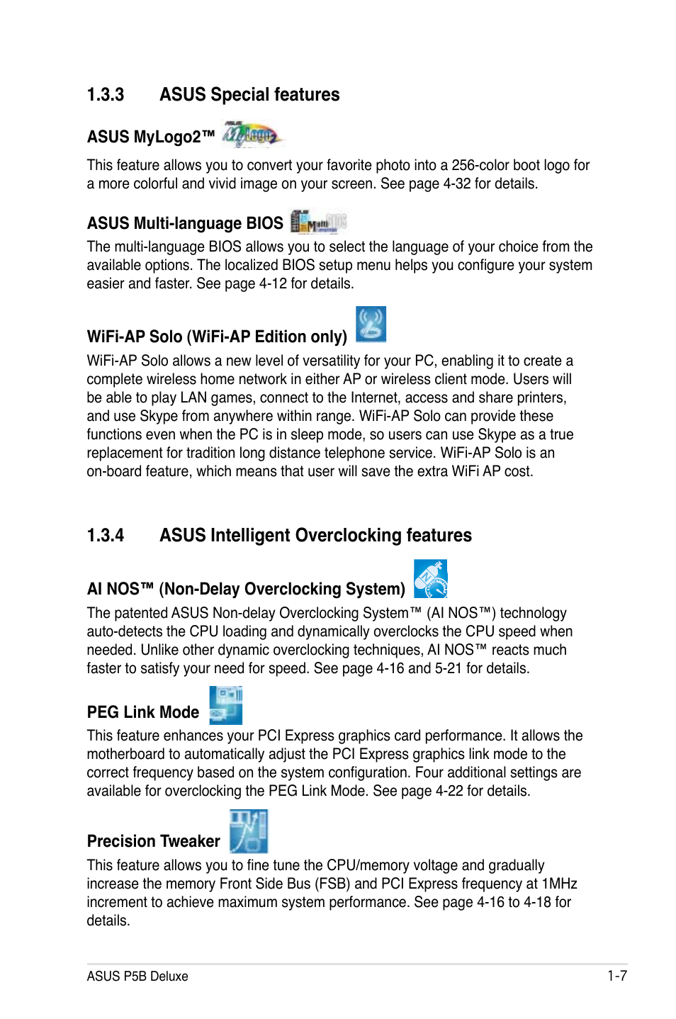 3 asus special features, 4 asus intelligent overclocking features | Asus P5B Deluxe/WiFi-AP User Manual | Page 23 / 164