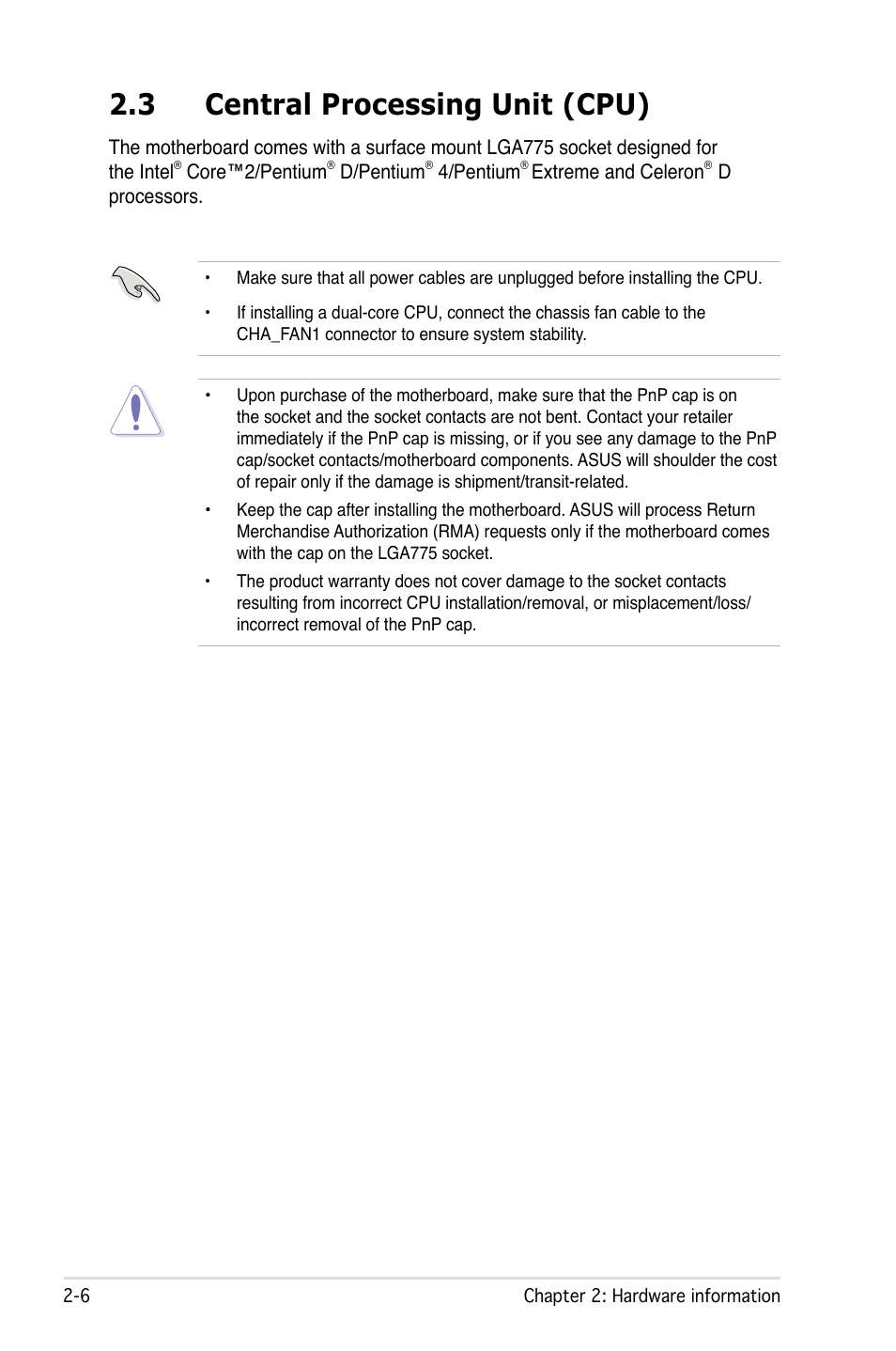 3 central processing unit (cpu) | Asus P5B Deluxe/WiFi-AP User Manual | Page 32 / 164