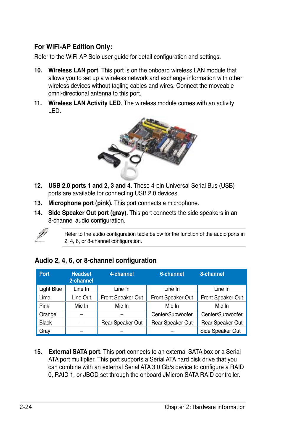 Audio 2, 4, 6, or 8-channel configuration, For wifi-ap edition only | Asus P5B Deluxe/WiFi-AP User Manual | Page 50 / 164