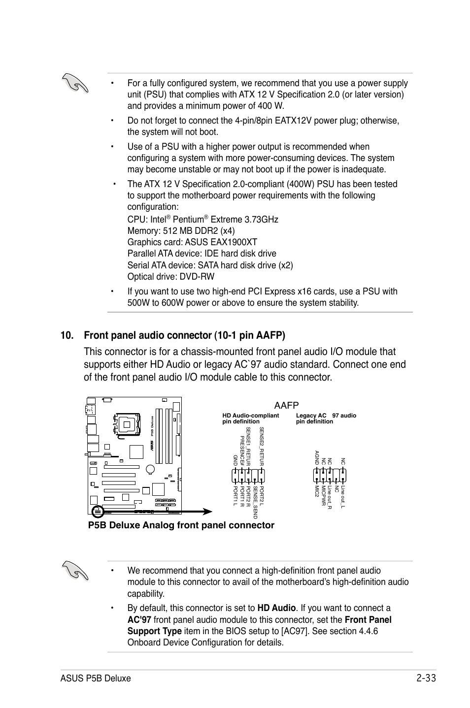 Pentium, P5b deluxe analog front panel connector aafp | Asus P5B Deluxe/WiFi-AP User Manual | Page 59 / 164