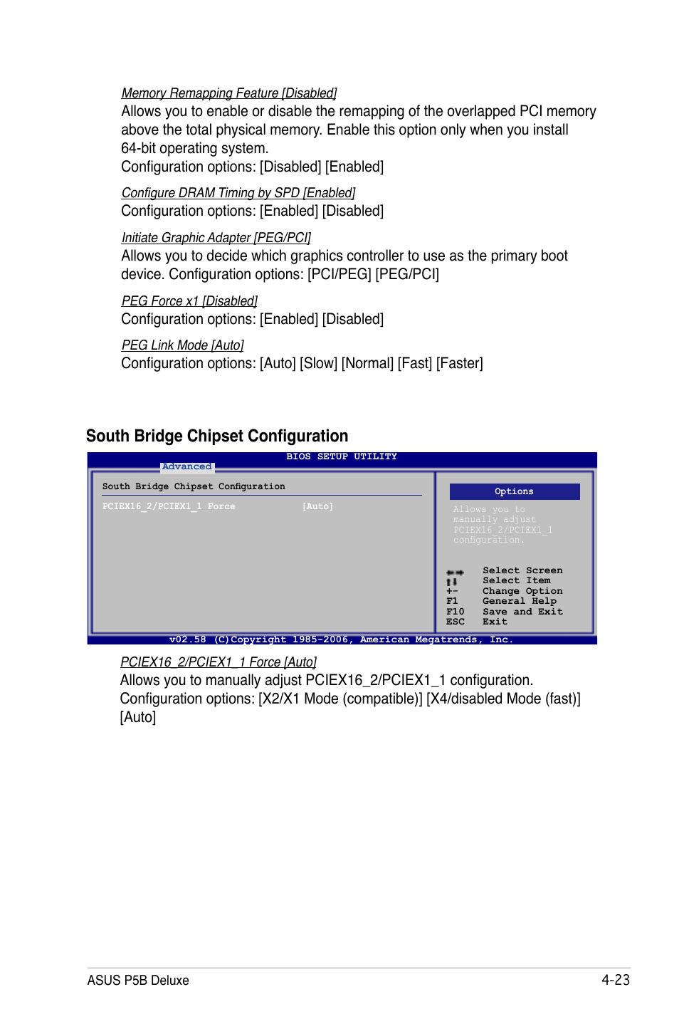 South bridge chipset configuration, Configuration options: [enabled] [disabled | Asus P5B Deluxe/WiFi-AP User Manual | Page 93 / 164