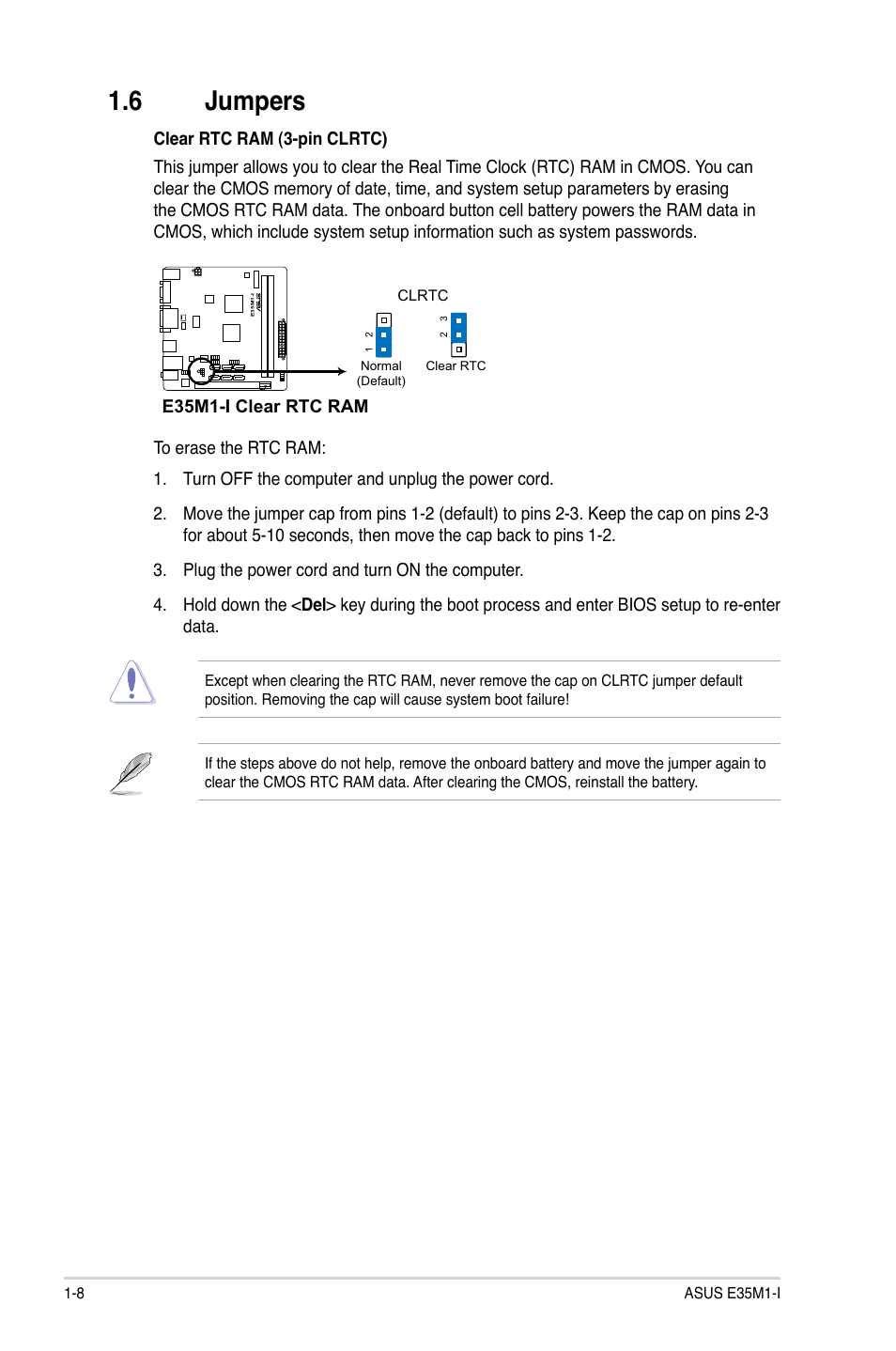 6 jumpers, Jumpers -8 | Asus E35M1-I User Manual | Page 18 / 50