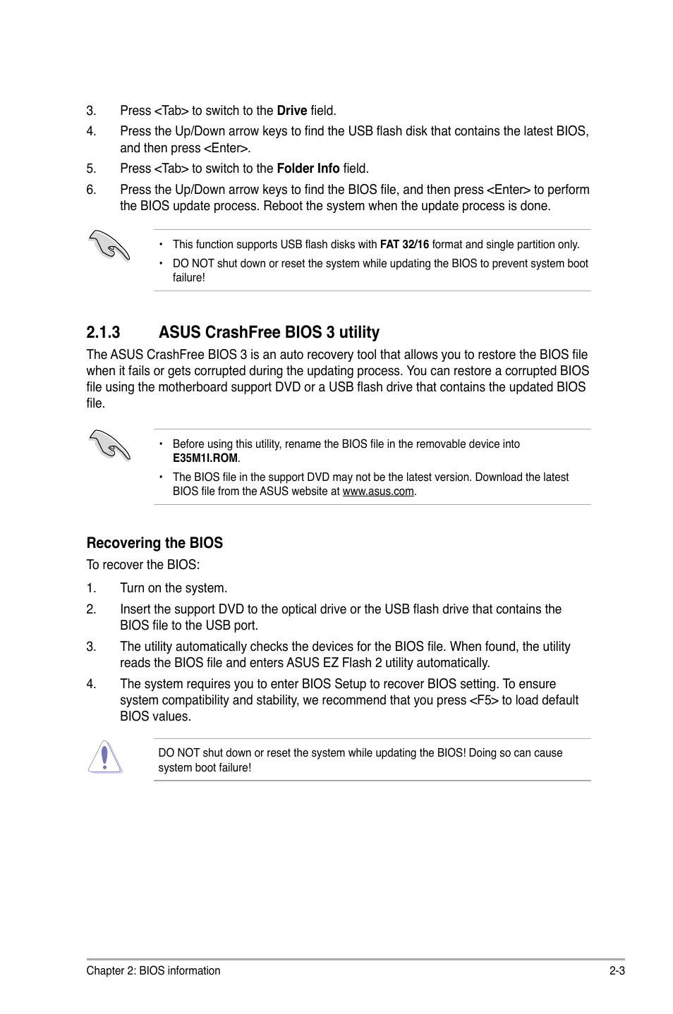 3 asus crashfree bios 3 utility, Asus crashfree bios 3 utility -3 | Asus E35M1-I User Manual | Page 27 / 50