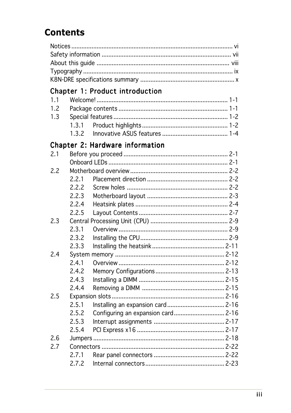 Asus K8N-DRE User Manual | Page 3 / 142