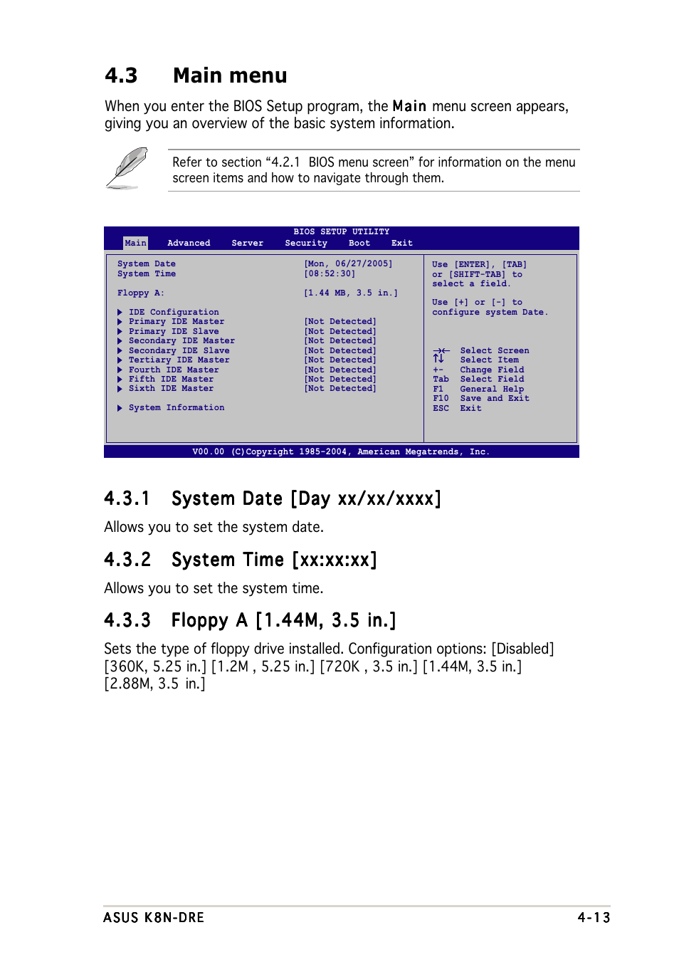 3 main menu | Asus K8N-DRE User Manual | Page 71 / 142